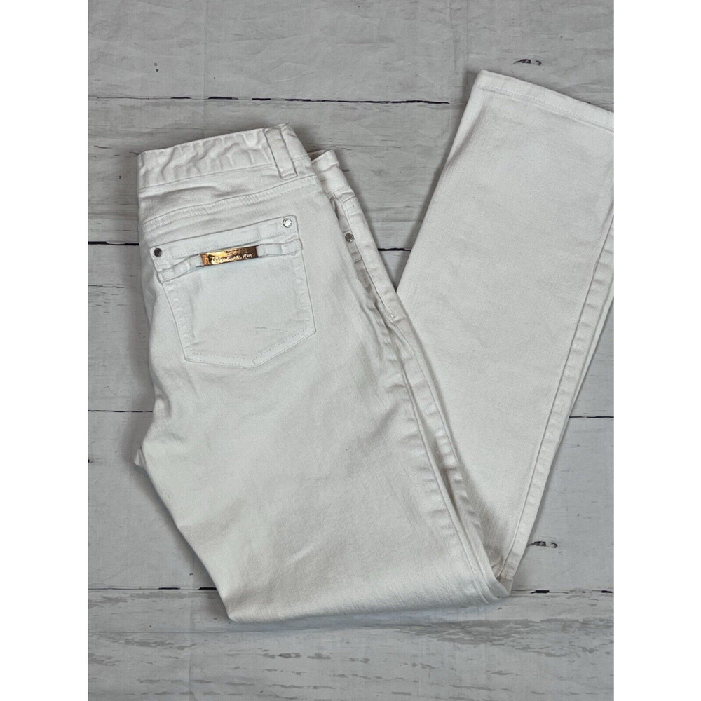 MICHAEL KORS Women’s White Jeans Straight Leg Size 6 READ Silver Hardware